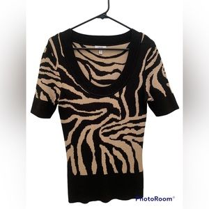 Cache black metallic gold animal print scoop neck short sleeve stretchy …